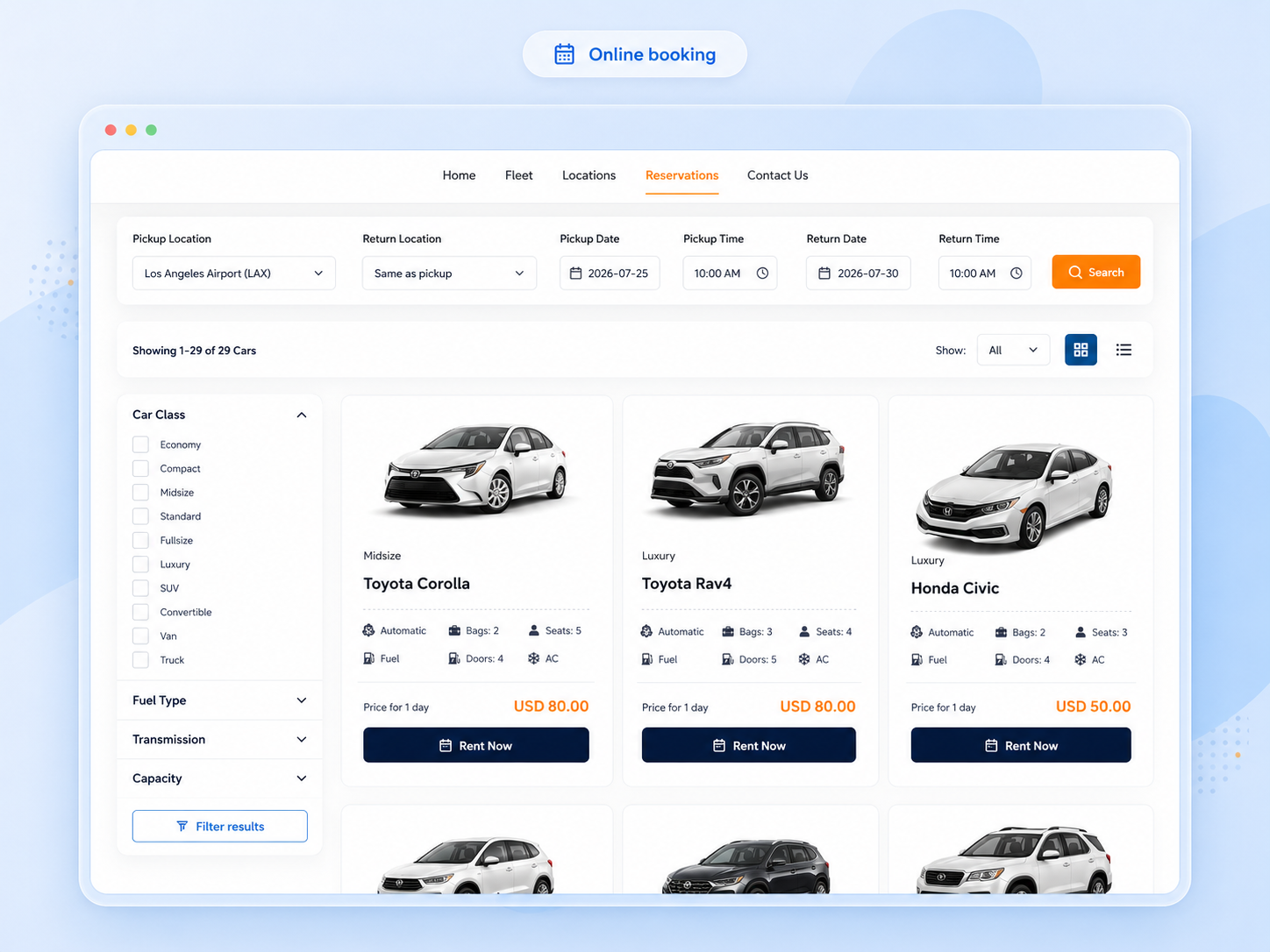 Sitio web de reservas online